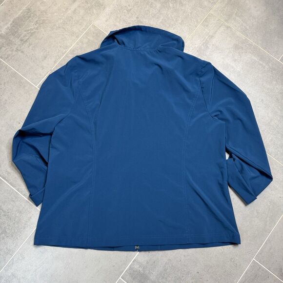 Chicos Weekends Full Zip Navy blue Drawstring neck Rain Coat stretch Jacket Sz 3 - Picture 6 of 10